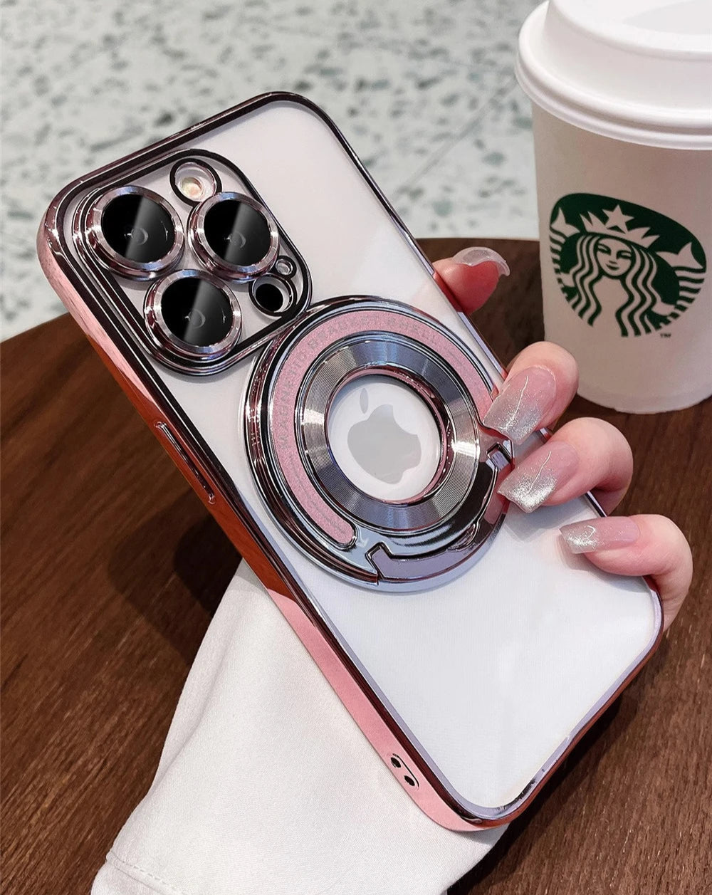 For iPhone 15 Pro Max Luxury Magsafe Magnetic Stand Plating Frame Phone Case For iPhone 16 12 13 14 Plus Lens Protective Cover