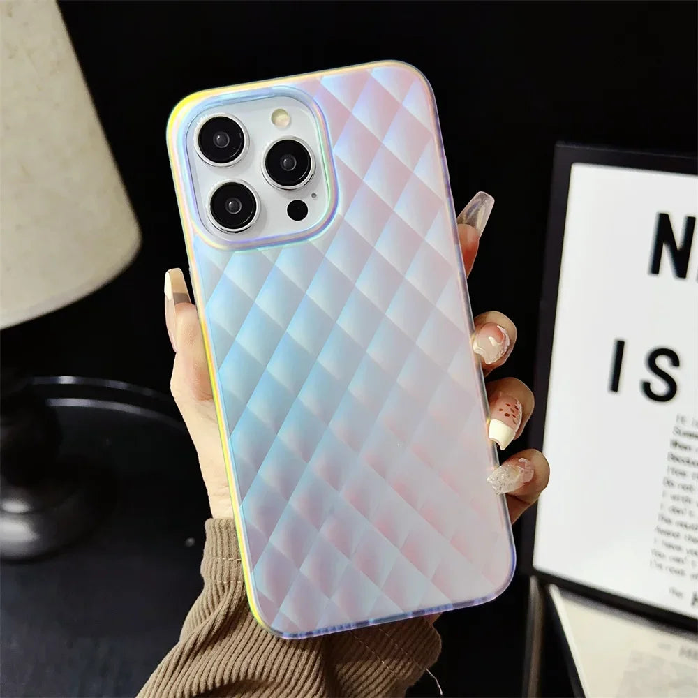 Aurora Gradient Colorful Case for iPhone 15 14 16 Pro Max 13 12 11 Ripple Laser Feather Shockproof Acrylic Cover for iPhone 15