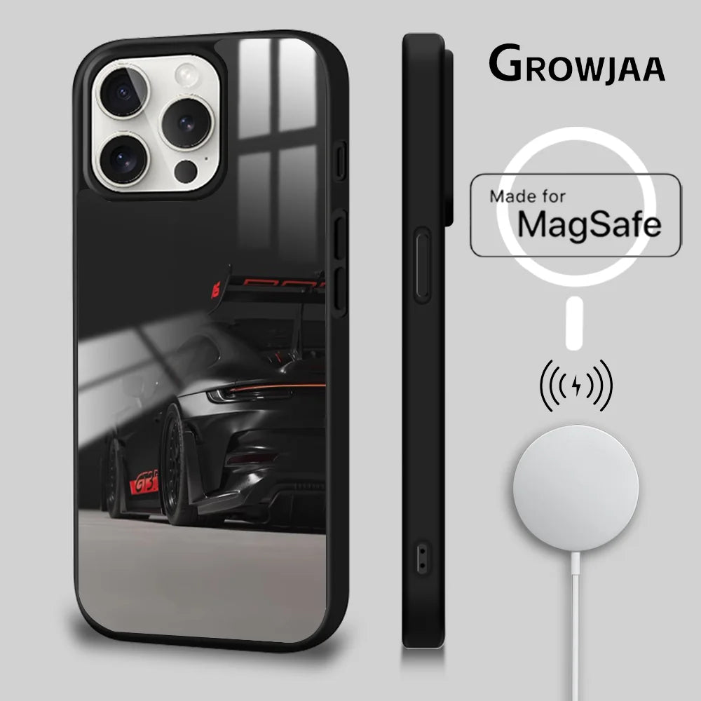 Sports GT3-RS Supercar-911 Phone Case For iPhone 16 15 14 13 12 11 Pro Max Plus Mini New Magsafe Mirror Wireless Magnetic Cover