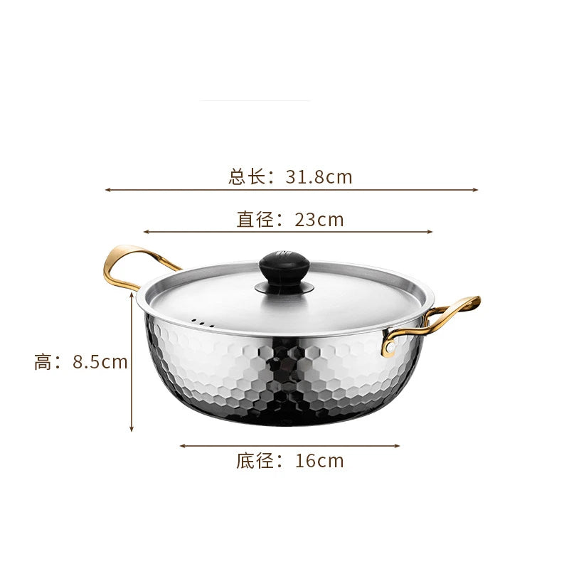 Stainless Steel Korean Ramen Pot Double-Ear Induction Cooker Small Cooking Soup Pot Household Dormitory Noodles Seafood Pan