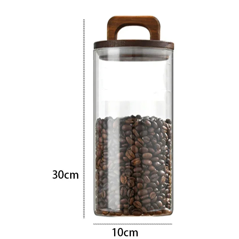 800-2100ml Wood Lid Glass Jar 1pc Airtight Canister Food Container Coffee Beans Kitchen Storage Bottles Sealed Grounds Large Set