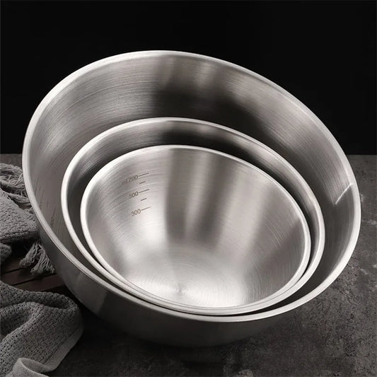 Stainless Steel Fruit Salad Bowls with Scale Korean Style Large Capacity Soup Noodles Ramen Bowl Food Containers 17/19/25CM