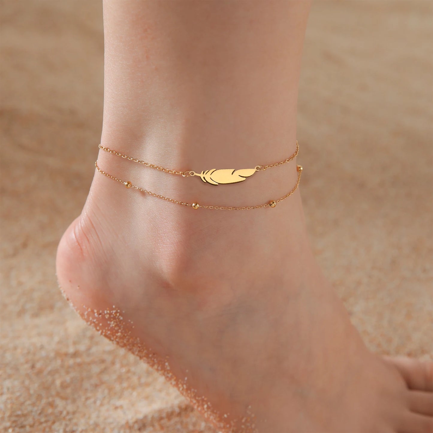 Double Layer Beads Chain Ankle Bracelet