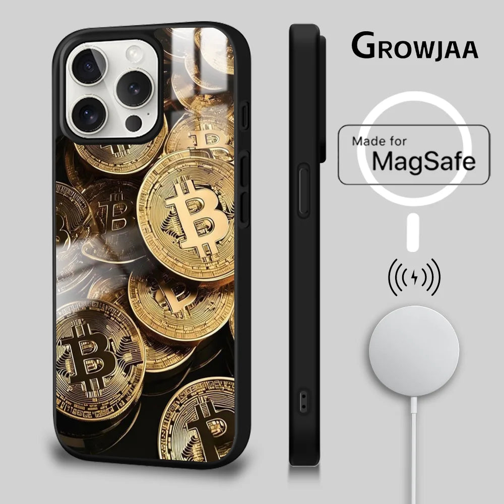 Bitcoin BTC Cool Money Cool Phone Case For iPhone 16 15 14 13 12 11 Pro Max Plus Mini Magsafe Mirror Wireless Magnetic Cover