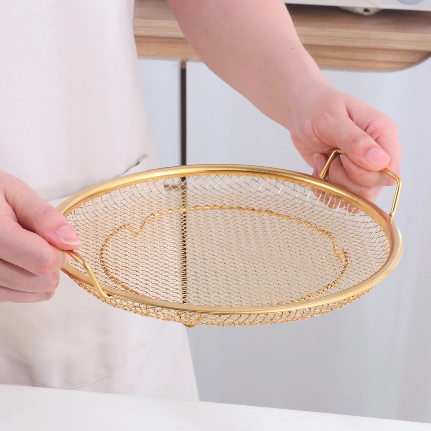 1PC Frying Filter Stainless Steel Filter Colander French Fries Colander Kitchen Fried Net Sieve Foods Sifter Cooling Drain Pan