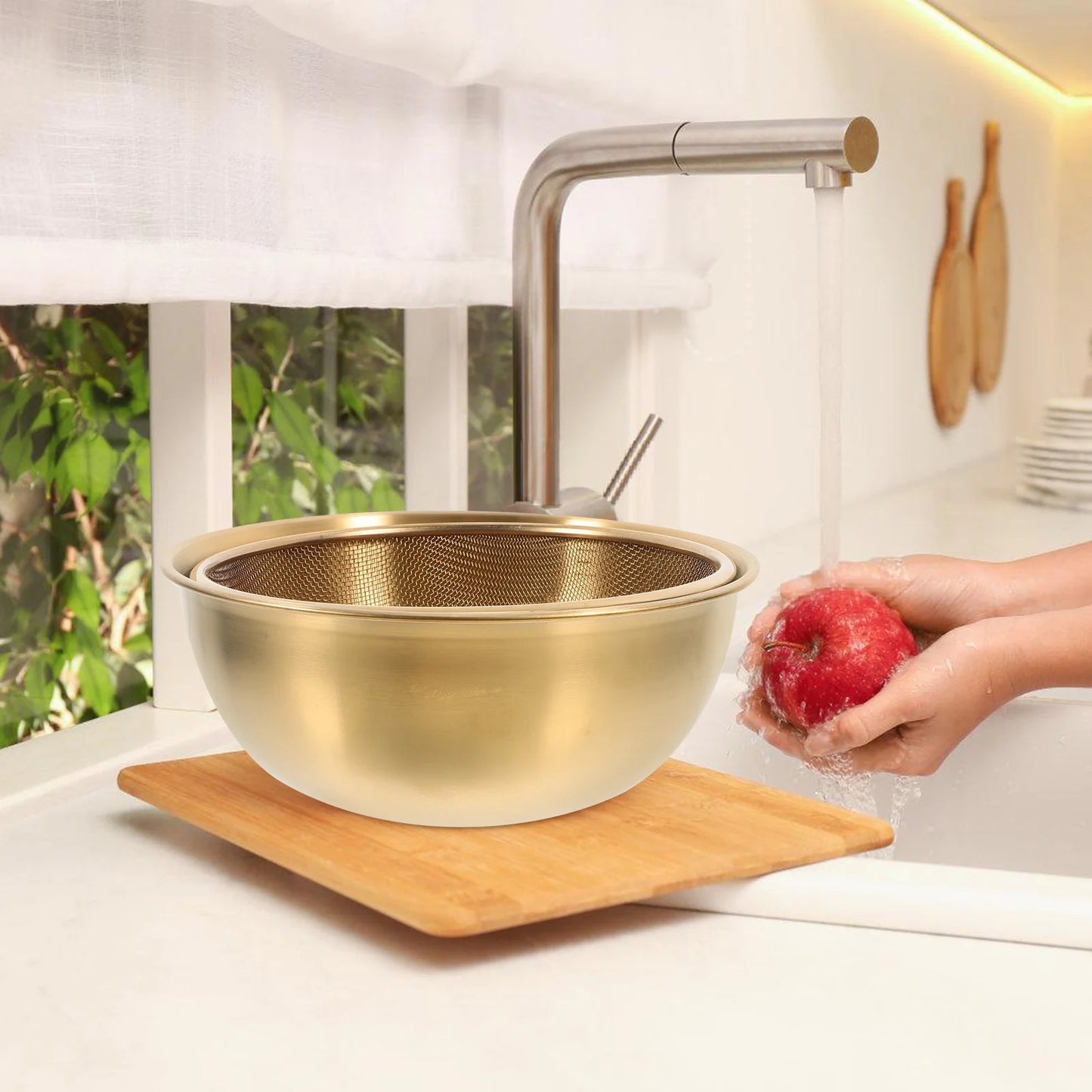 2 Pcs Stainless Steel Drain Basket Kitchen Basin Rice Washing Artifact Fruit Mesh Strainer Spaghetti Fruits Drainer Net