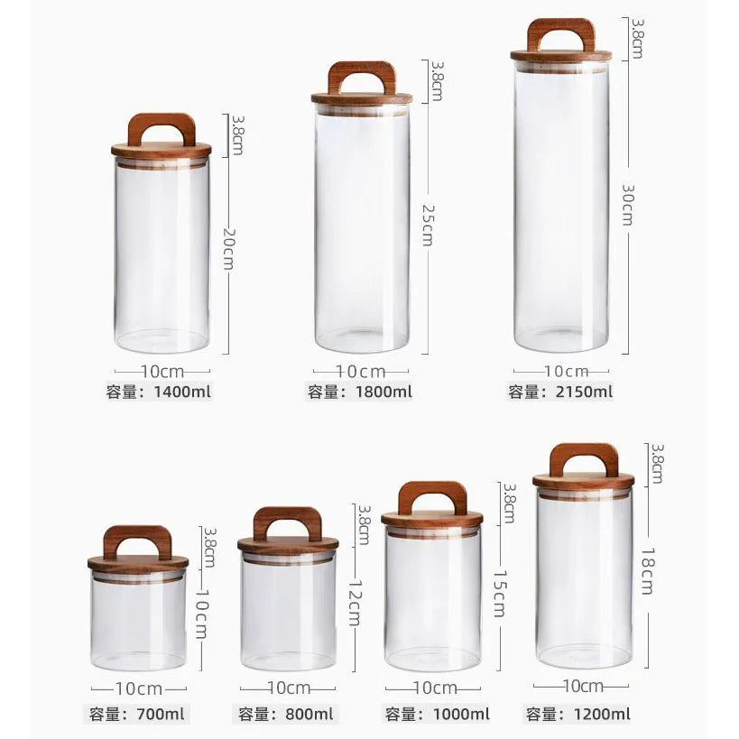 Japanese Style Kitchen Multigrain Coffee Bean Glass Sealed Storage Jar Large Capacity Wooden Lid Storage Jar Pasta Glass Bottle