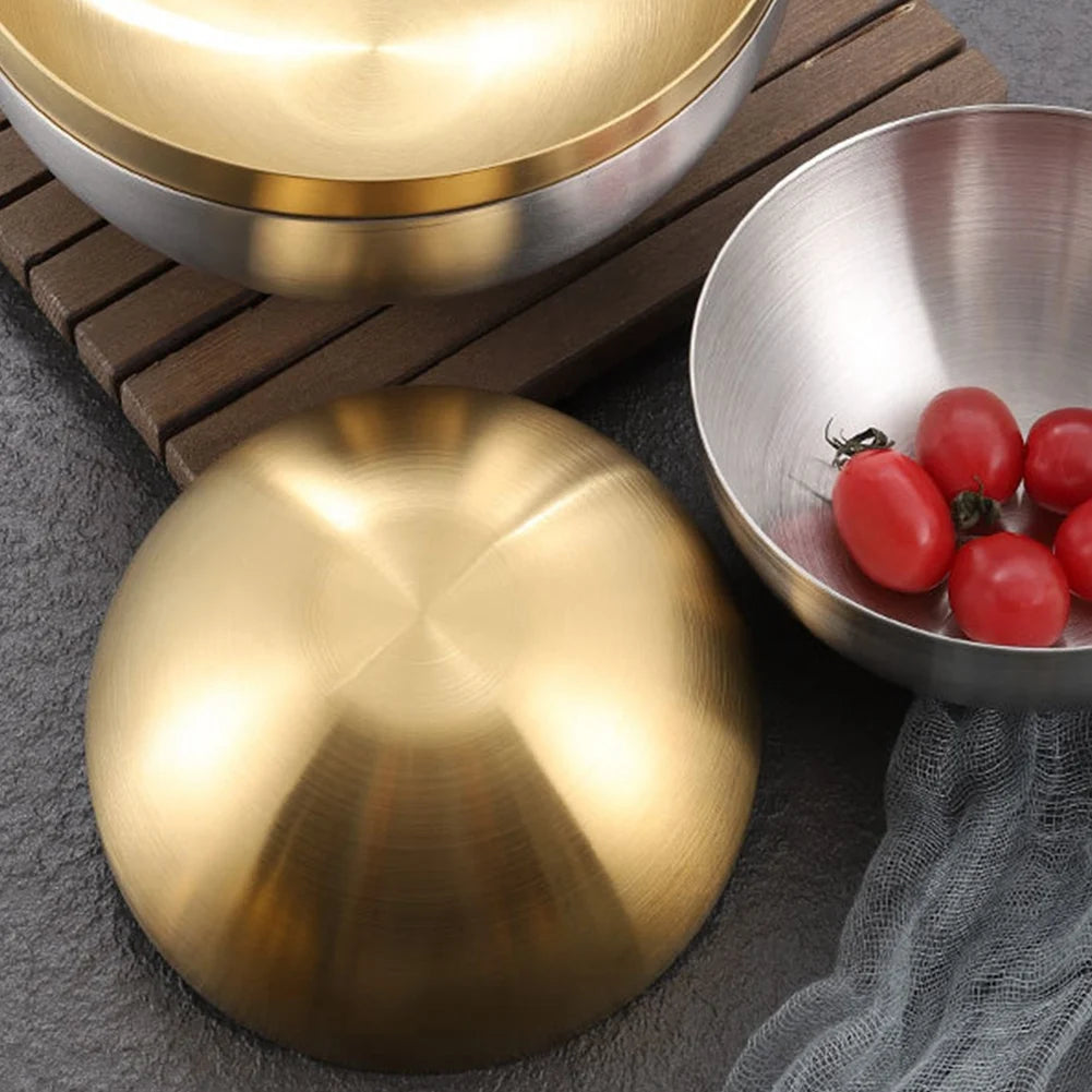 Large Capacity Stainless Steel Salad Bowls Korean Soup Rice Noodle Ramen Bowl Kitchen Food Container,Gold,15X7CM