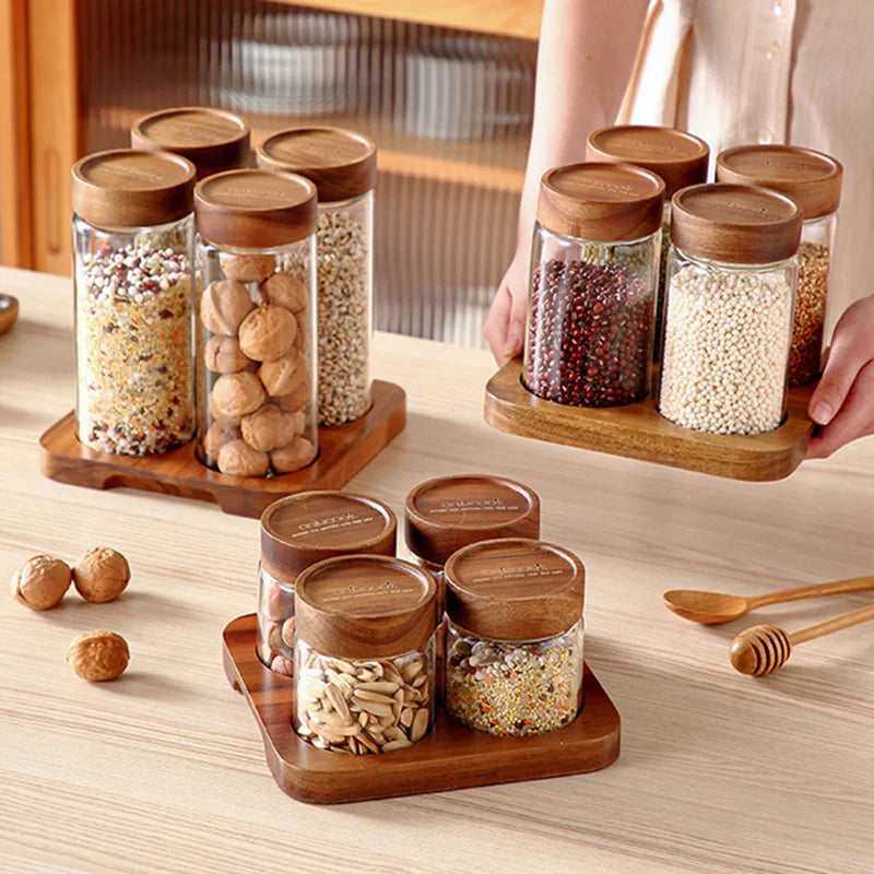 European Transparent Glass Sealed Jar Nut Grain Storage Box Tea Coffee Glass Bottle Food Storage Containers Kitchen Utensils Set