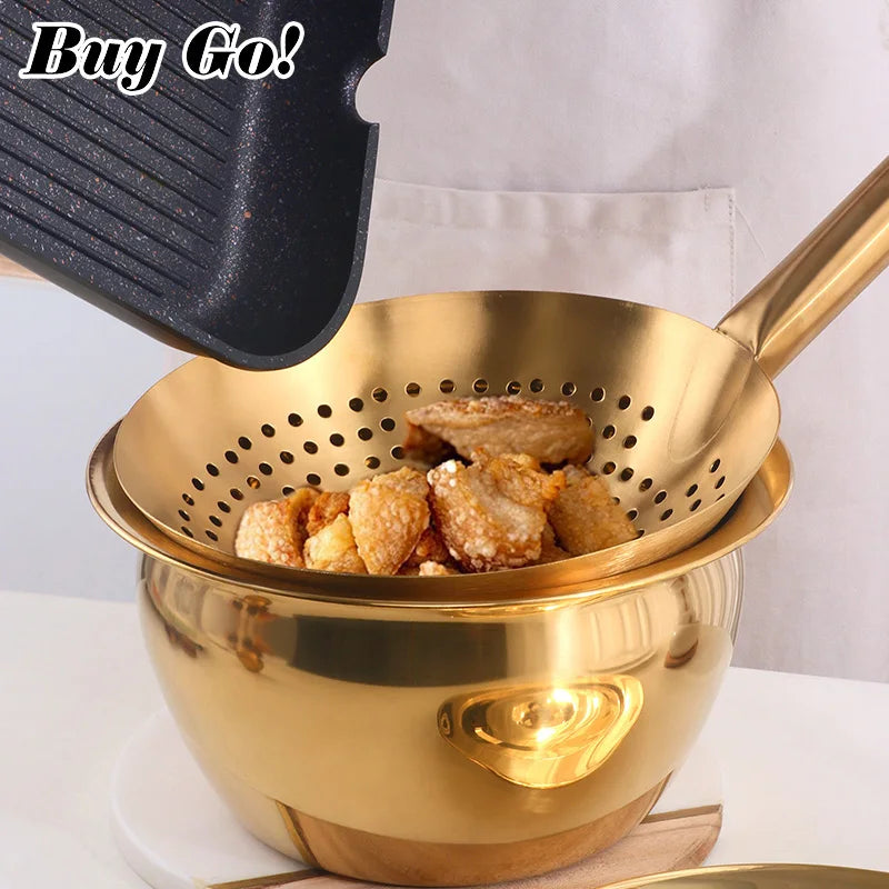 Thickened 304 Stainless Steel Colander With Long Handle Large Creative Oil Flour Noodle Dumplings Sieve Skimmer Scoop Kitchen