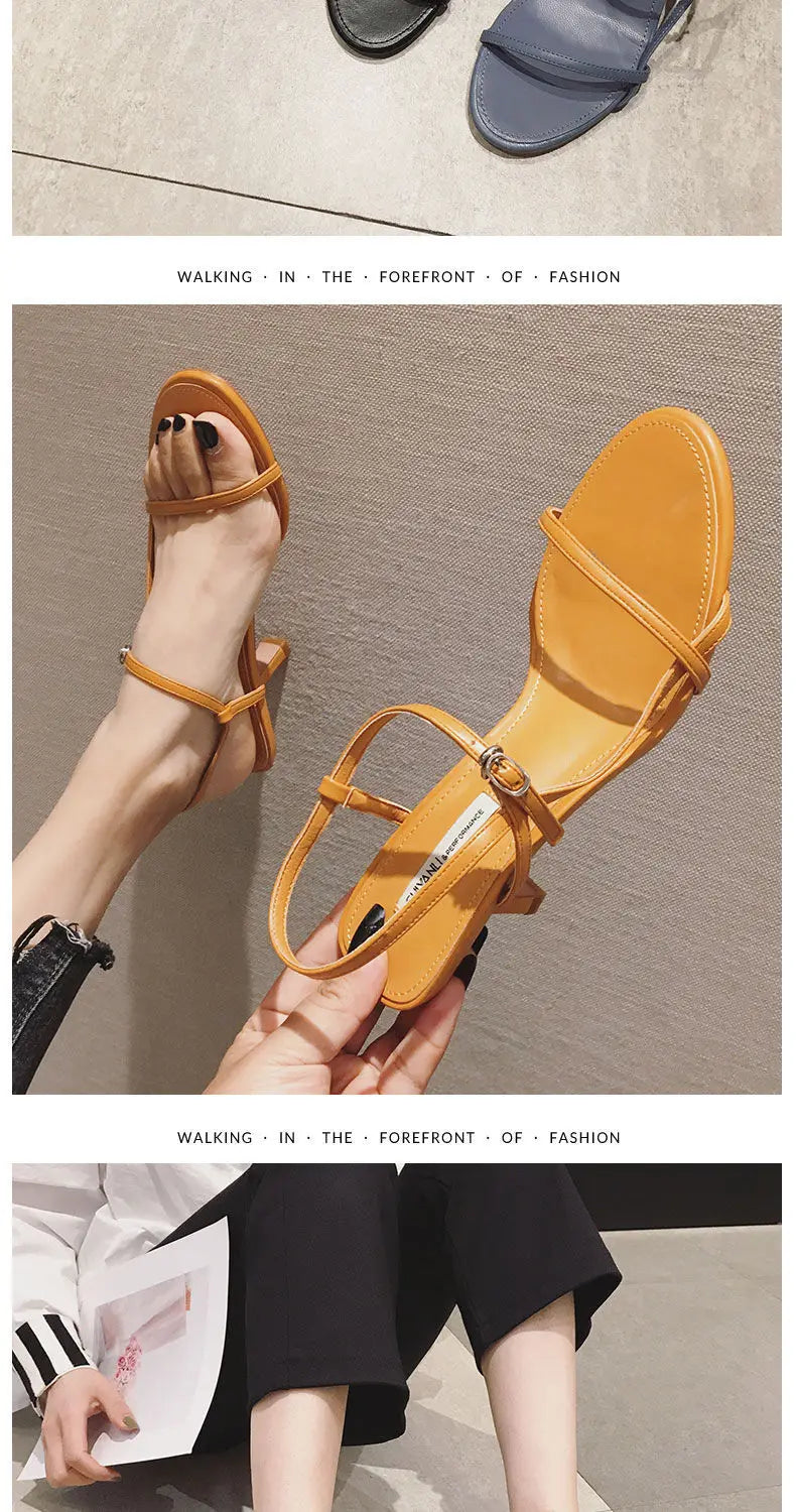 Clip Toe High Heels with Buckle Strap - Vakasi