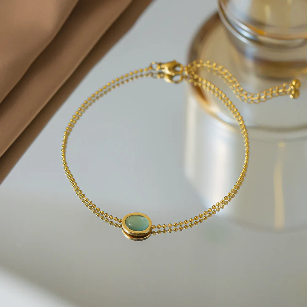 Gold Plated Fashion Jade Beads Anklet