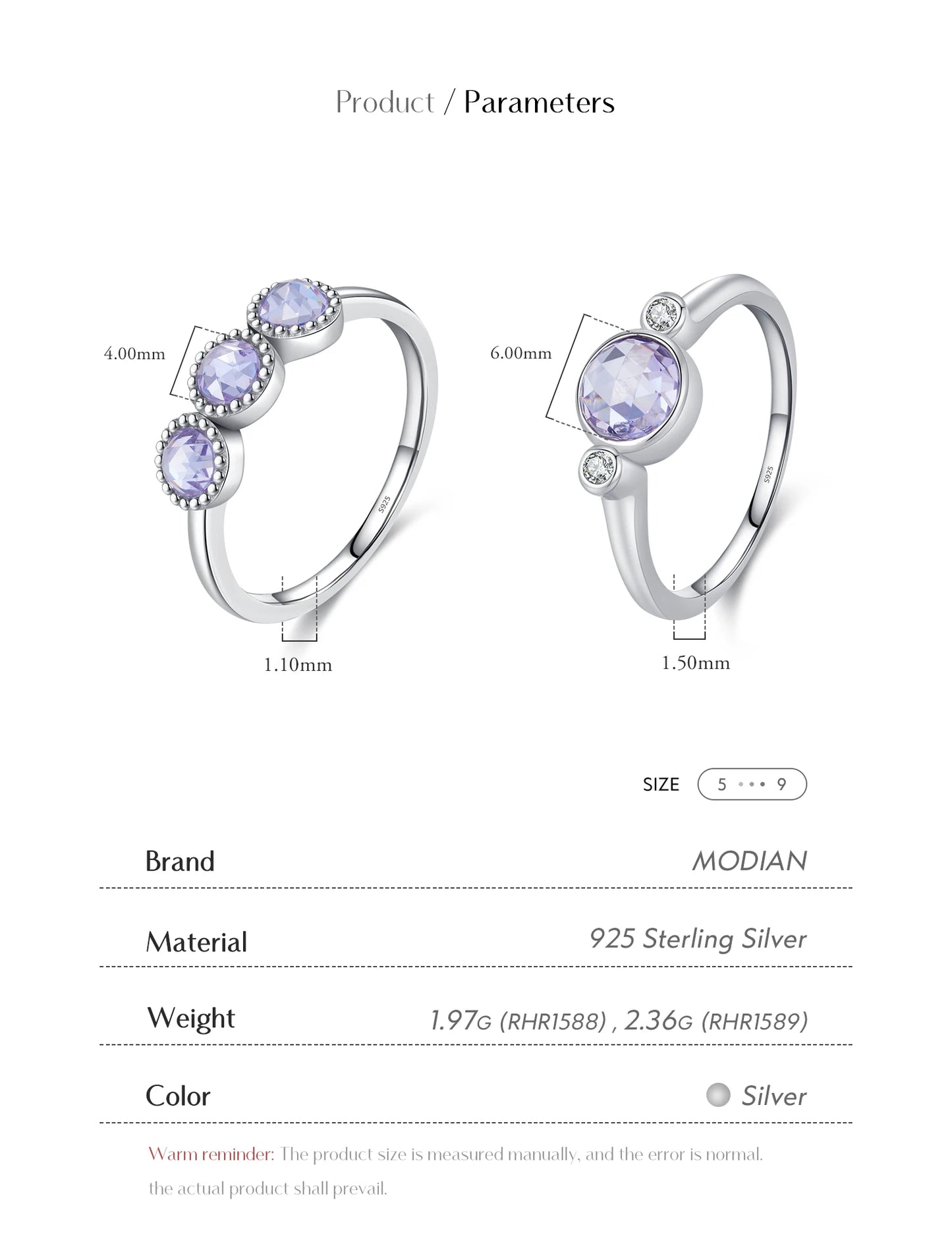 MODIAN 925 Sterling Silver Purple Rose Cut Round Zirconia Ring Asymmetry Fashion Rings For Women Fine Jewelry - Vakasi