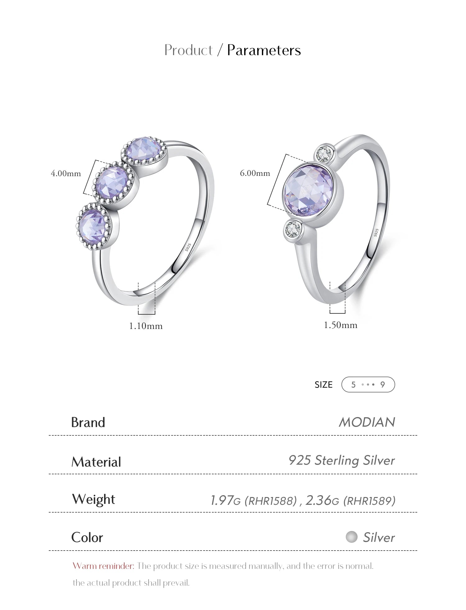 MODIAN 925 Sterling Silver Purple Rose Cut Round Zirconia Ring Asymmetry Fashion Rings For Women Fine Jewelry - Vakasi