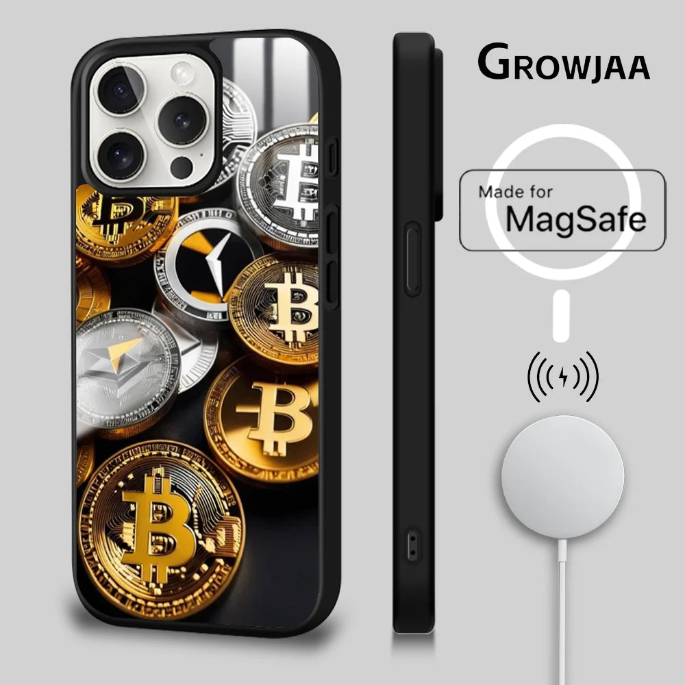 Bitcoin BTC Cool Money Cool Phone Case For iPhone 16 15 14 13 12 11 Pro Max Plus Mini Magsafe Mirror Wireless Magnetic Cover