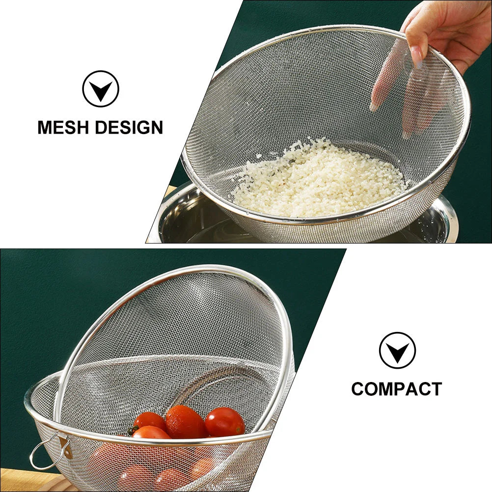 2 Pcs Stainless Steel Drain Basket Kitchen Basin Rice Washing Artifact Fruit Mesh Strainer Spaghetti Fruits Drainer Net