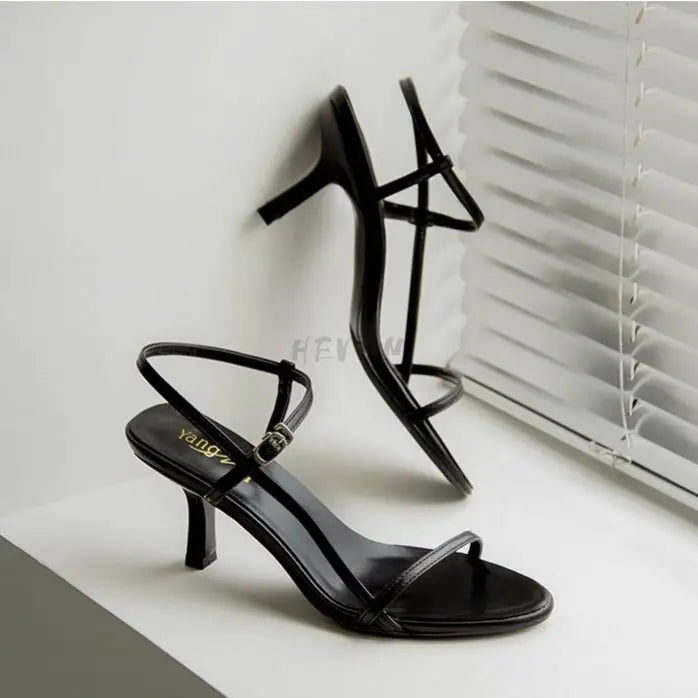 Clip Toe High Heels with Buckle Strap - Vakasi