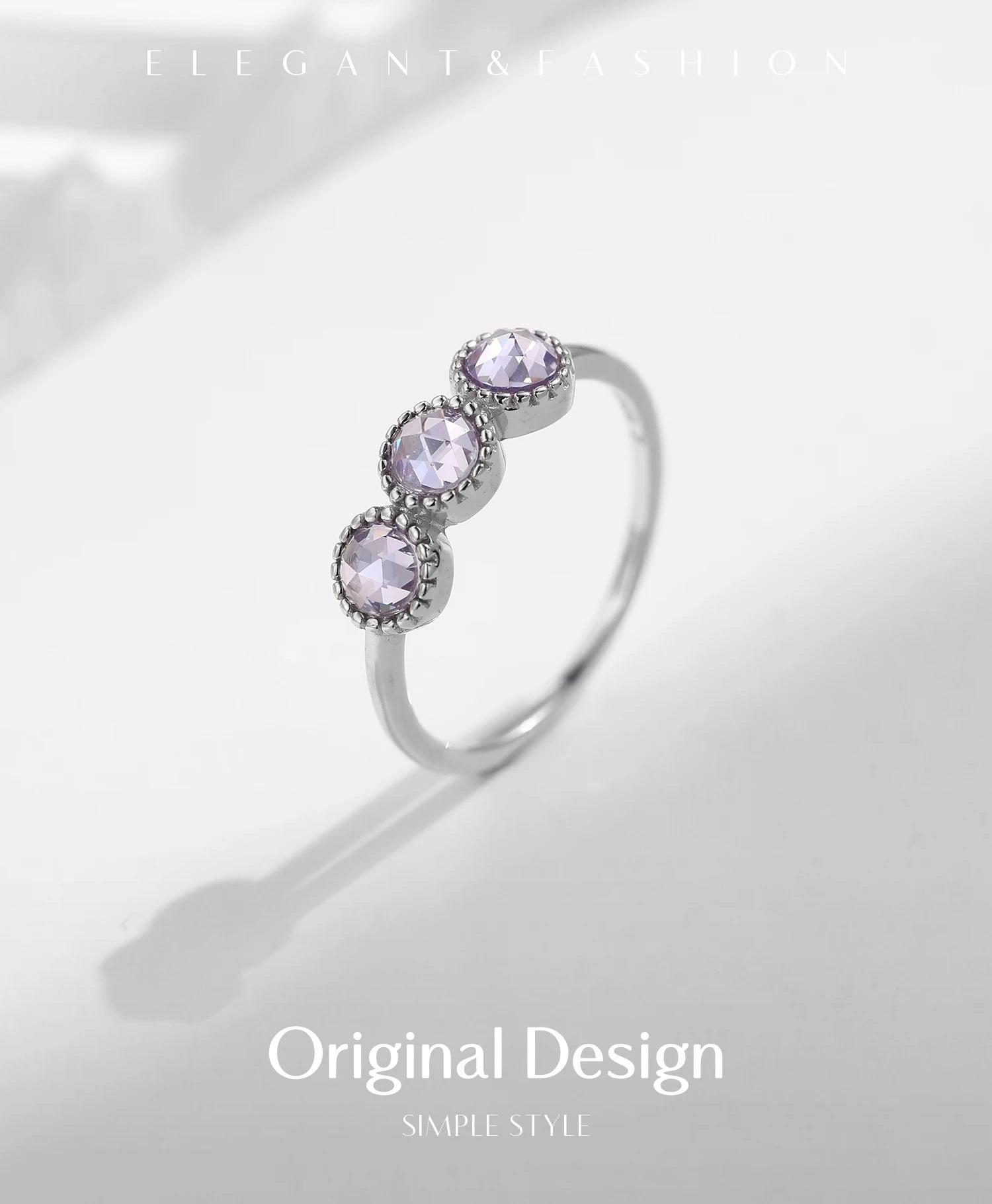 MODIAN 925 Sterling Silver Purple Rose Cut Round Zirconia Ring Asymmetry Fashion Rings For Women Fine Jewelry - Vakasi