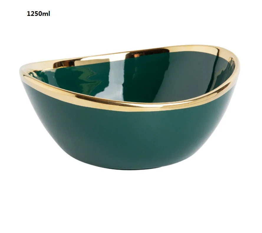 Nordic Ceramic Bowls In Gold Inlay Creative Salad Fruit Snack Soup Dessert Noodle Bowl Tray Kitchen Tableware