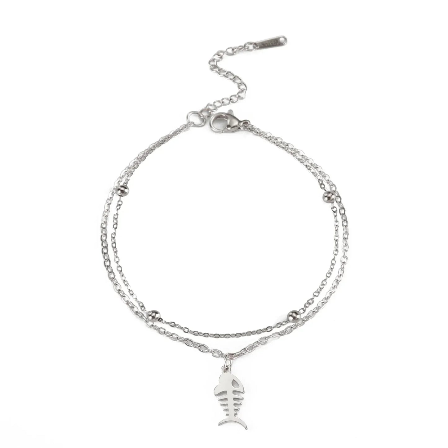 Double Layer Beads Chain Anklet