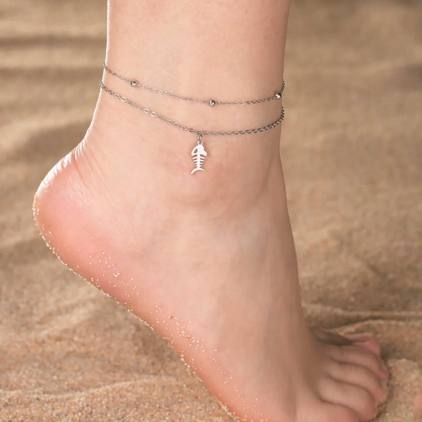 Double Layer Beads Chain Anklet