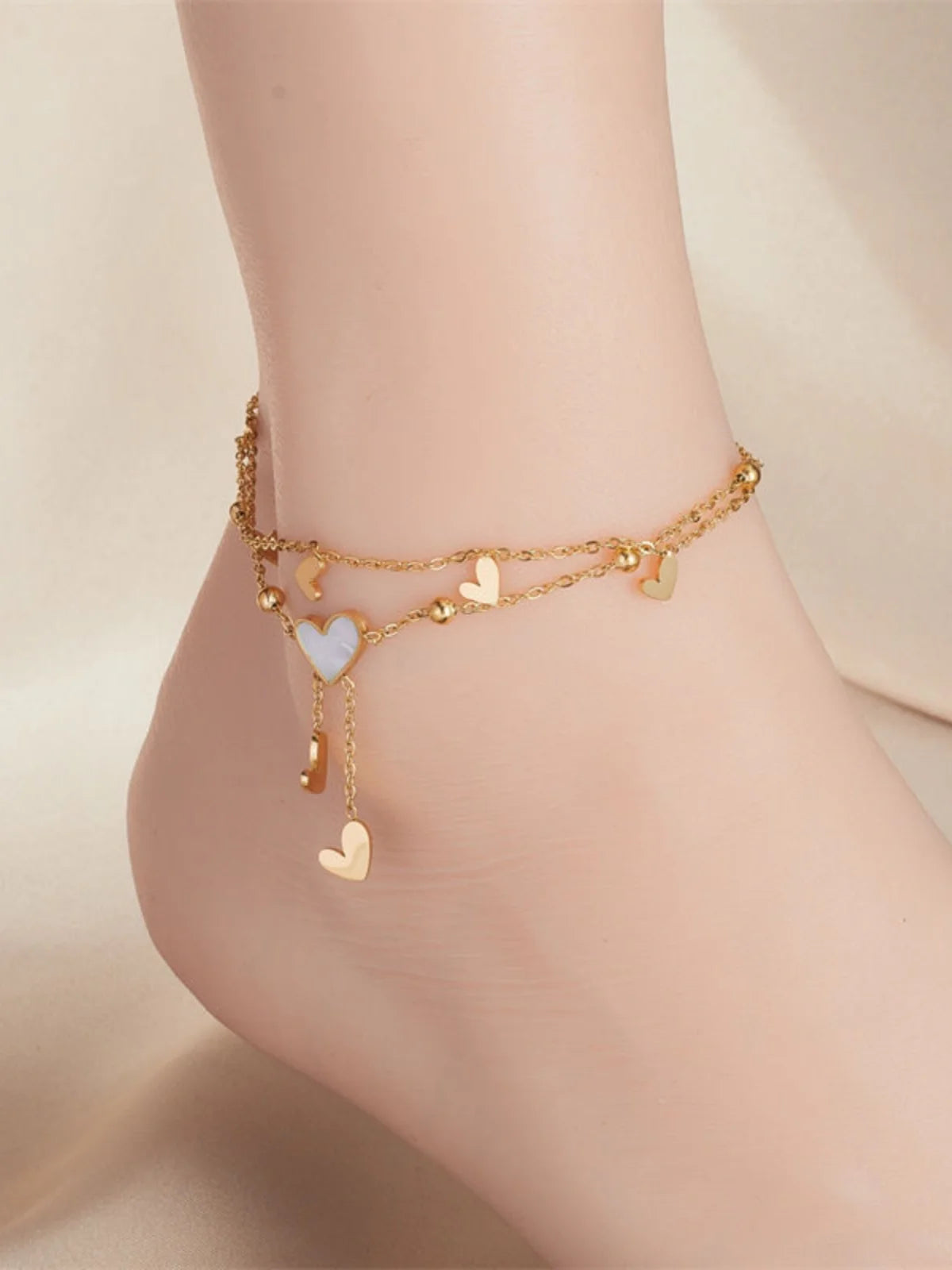 Double Layer Heart Tassel Ankle Bracelet