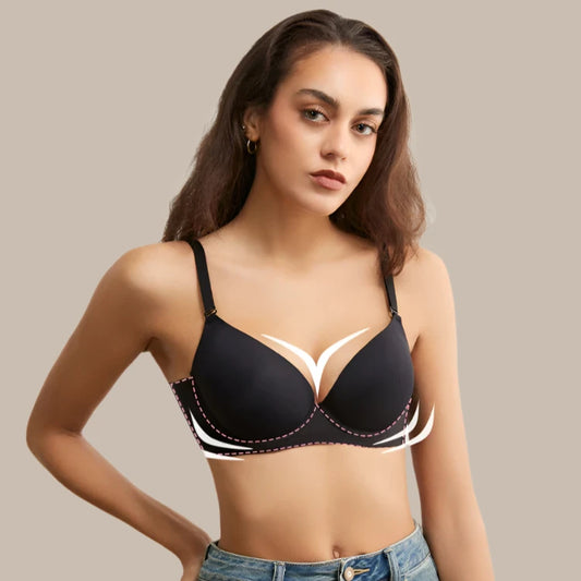 UBAU Women Seamless Bra Gather Push-up Soft Support With Steel Rings Padded T-Shirt Bra Underwear Elastic Bralette Lingerie - Vakasi