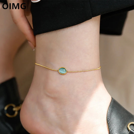 Gold Plated Fashion Jade Beads Anklet