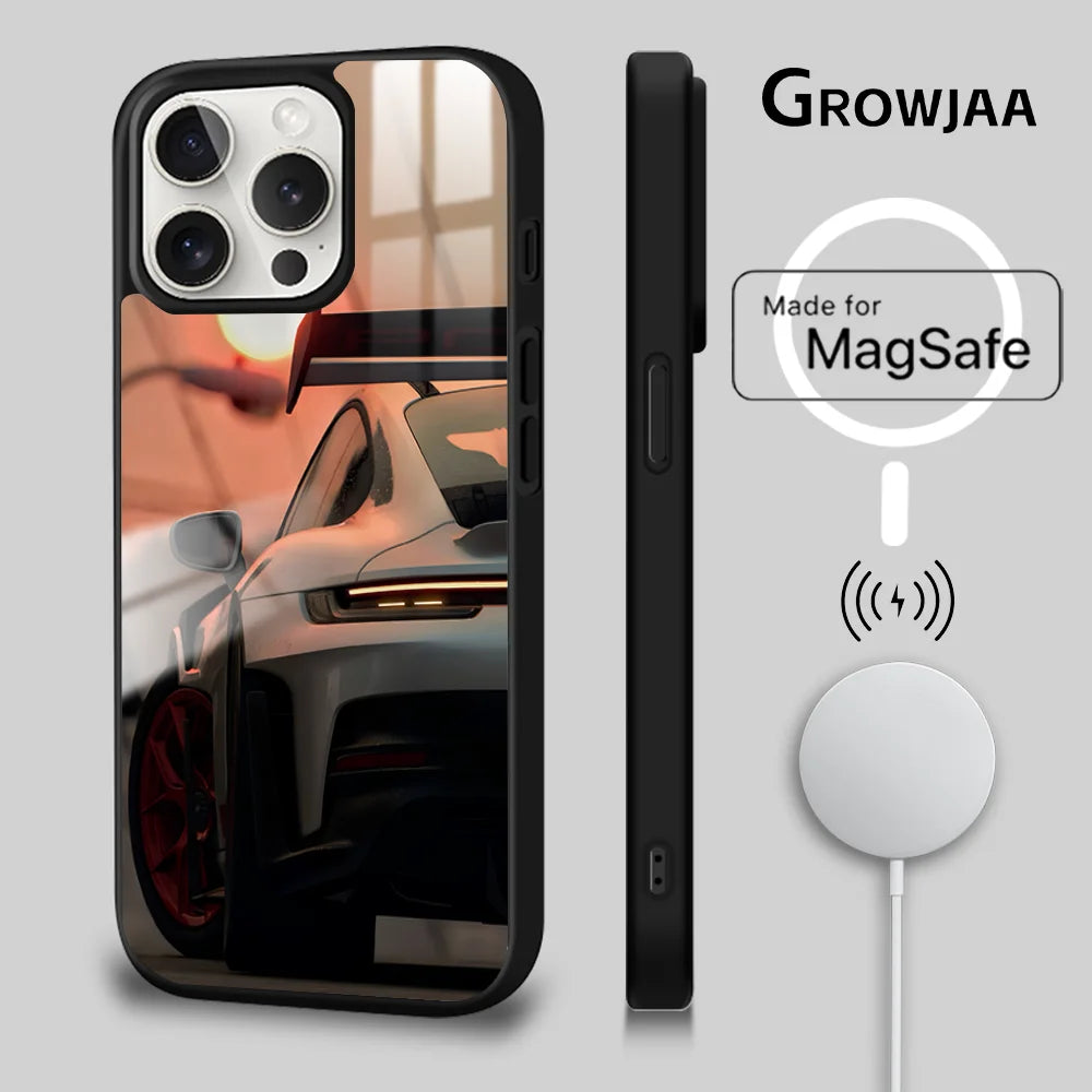 Sports GT3-RS Supercar-911 Phone Case For iPhone 16 15 14 13 12 11 Pro Max Plus Mini New Magsafe Mirror Wireless Magnetic Cover