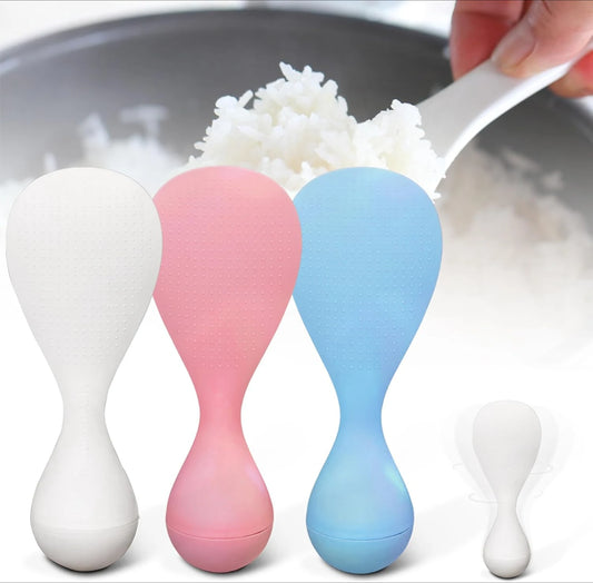 New Creative Tumbler Anti-Stick Rice Spoon, Silicone Rice Paddle, Heat Resistant Rice Cooker Spatula (1/3Pcs White Pink Blue)