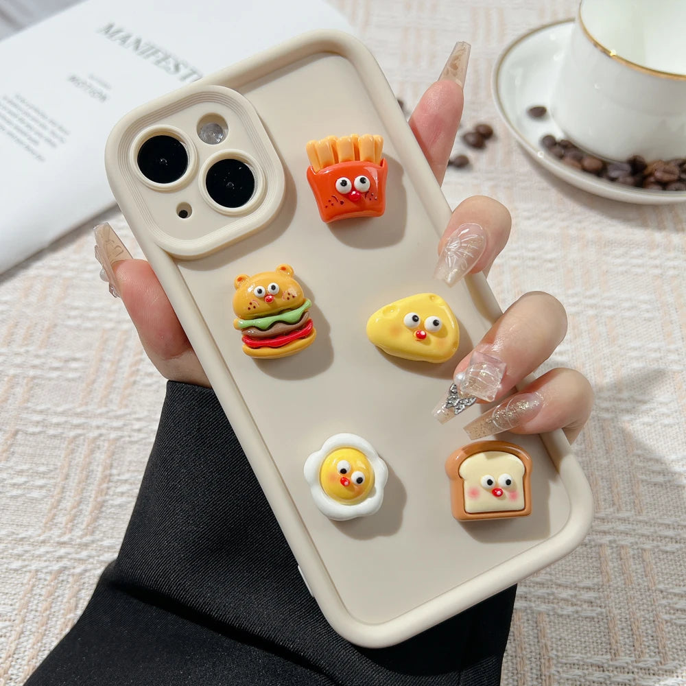 Korean Cute Cartoon 3D Coffee Bear Phone Case For iPhone 11 Case iPhone 13 12 14 16 15 Pro Max XR XS 7 8 Plus SE 2020 Soft Cover