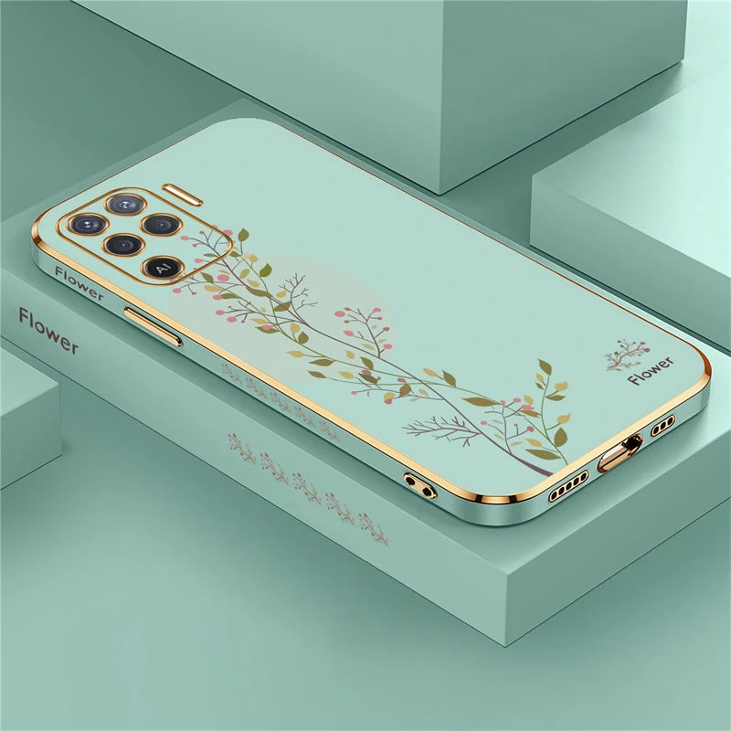 Reno 5 Lite Plating Pattern Silicone Case For OPPO Reno 5 2F 3 4 6 Pro Plus 7Z 8T Soft Flower Lens Protection Cover Funda