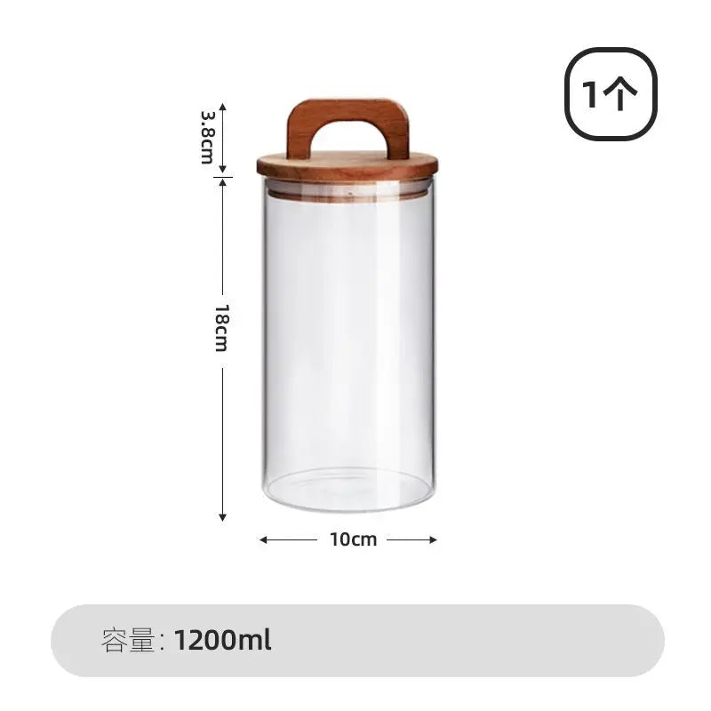 Japanese Style Kitchen Multigrain Coffee Bean Glass Sealed Storage Jar Large Capacity Wooden Lid Storage Jar Pasta Glass Bottle