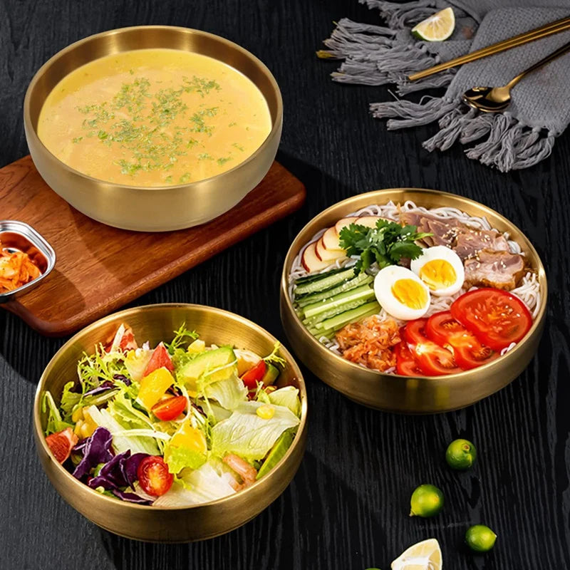 7.3In Gold Large Stainless Steel Soup Bowl, 35OZ Double Walled Sashimi Dish, Gold Salad Bowl