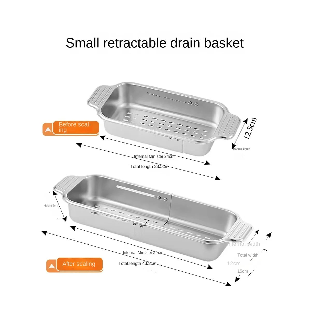 Drain rack 304 stainless steel retractable kitchen sink large household sink rectangular drain basket