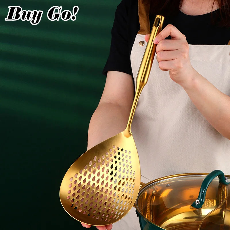 1PC 304 Stainless Steel Skimmer Strainer Slotted Ladle Mesh Deep Fryer Oil Frying Scoop Colander Cooking Spoon Kitchen Tools