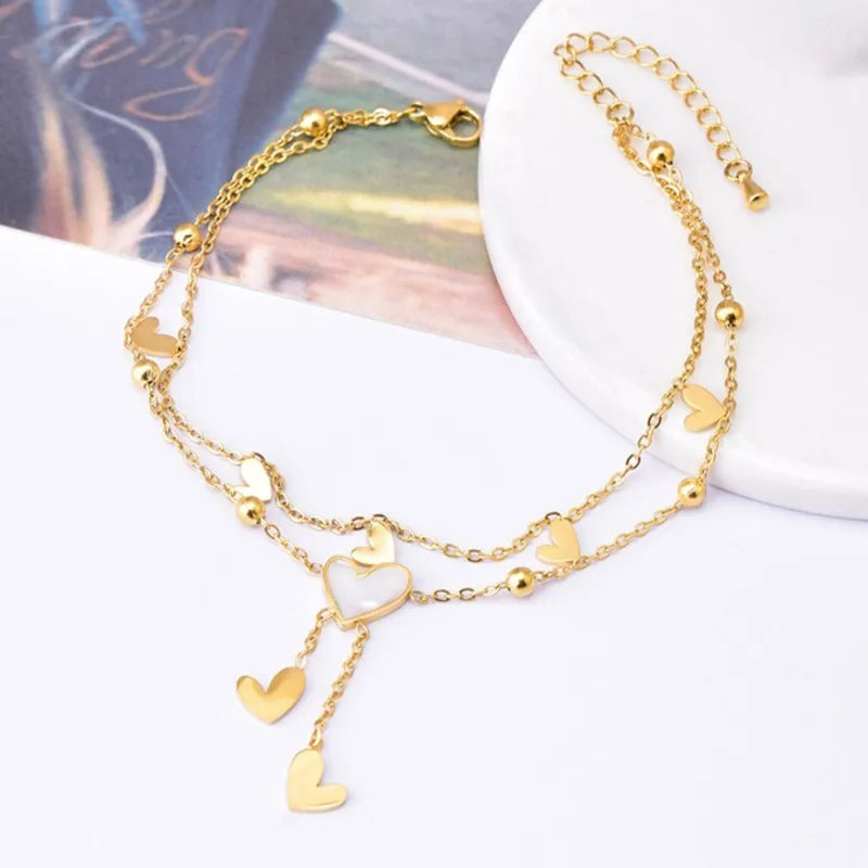 Double Layer Heart Tassel Ankle Bracelet