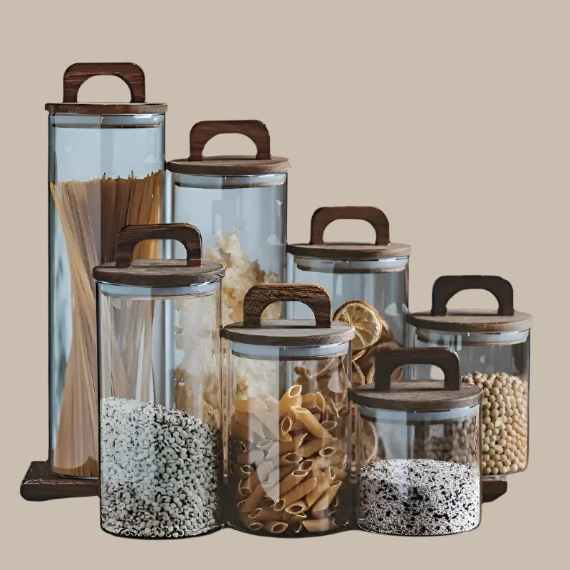 Japanese Style Kitchen Multigrain Coffee Bean Glass Sealed Storage Jar Large Capacity Wooden Lid Storage Jar Pasta Glass Bottle