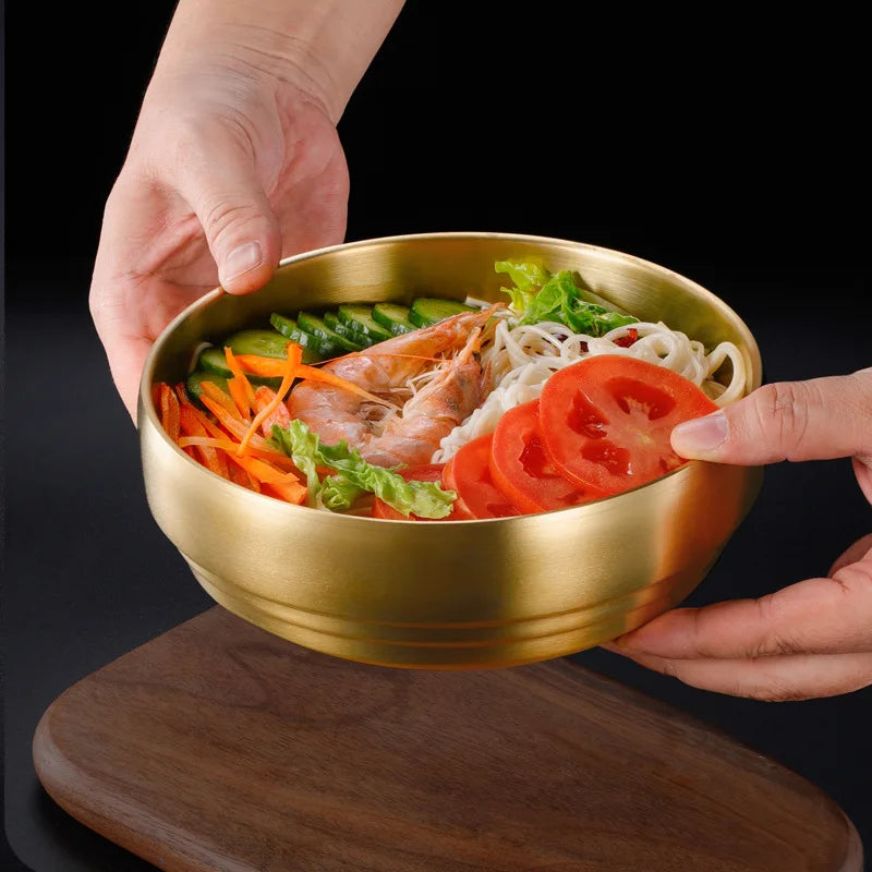 304 Stainless Steel Rice Salad Bowl Double Layer Ramen Kimchi Seasoning Bowls Sauce Dish Food Tableware