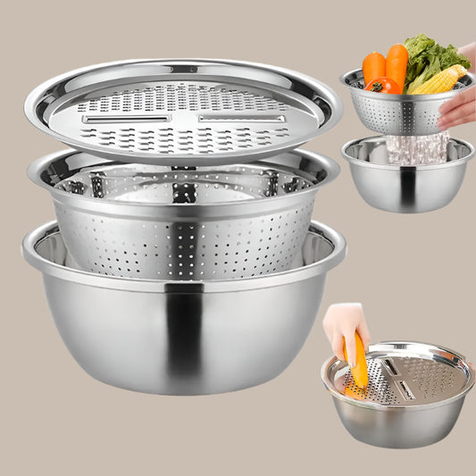 3 In 1 Multifunctional Kitchen Graters with Stainless Steel Drain Basin Vegetable Cutter Colander Vegetable Slicer Set