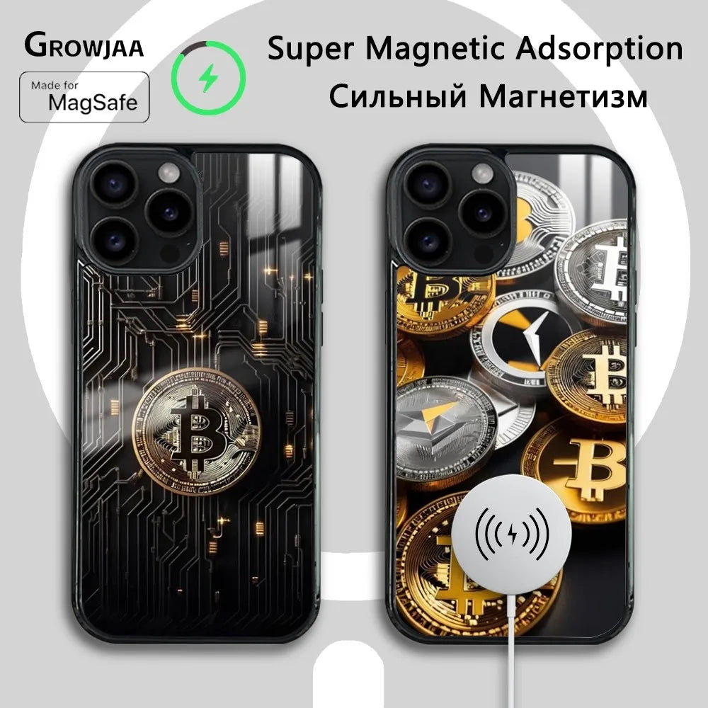 Bitcoin BTC Cool Money Cool Phone Case For iPhone 16 15 14 13 12 11 Pro Max Plus Mini Magsafe Mirror Wireless Magnetic Cover