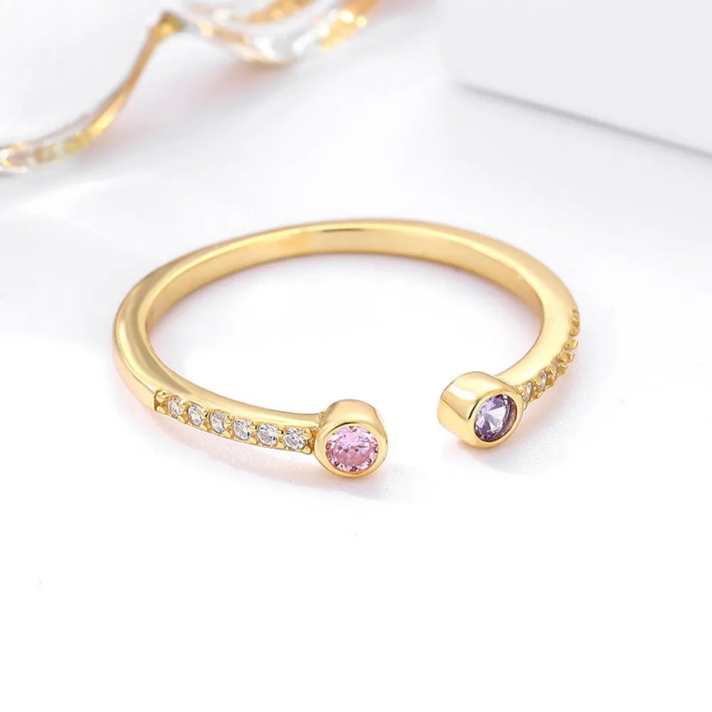 Monkton 18K Gold Plated Round Zirconia Rings for Women 925 Sterling Silver Opening Finger Rings for Wedding Party Jewelry Gift