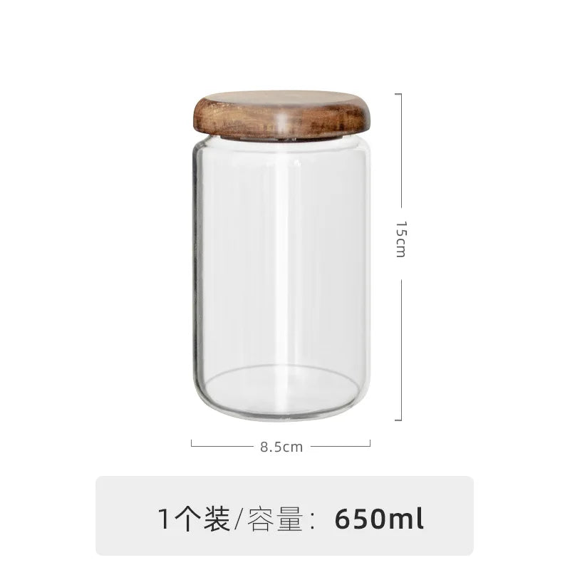 300ml 10oz Kitchen Airtight Spices Seasoning Storage for Food Glass Suger Jars Box with Acacia Wood Lid 1 Piece