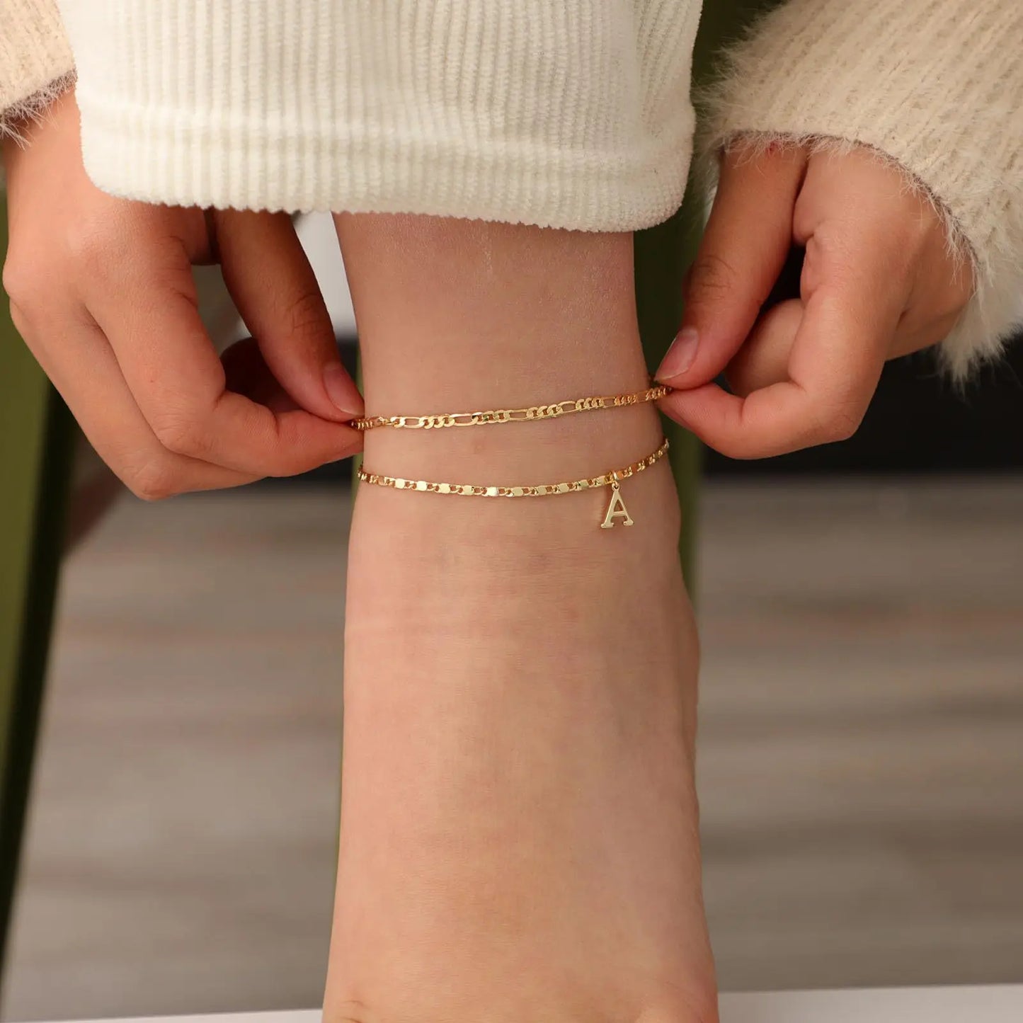 Thin Figaro Letter Anklets