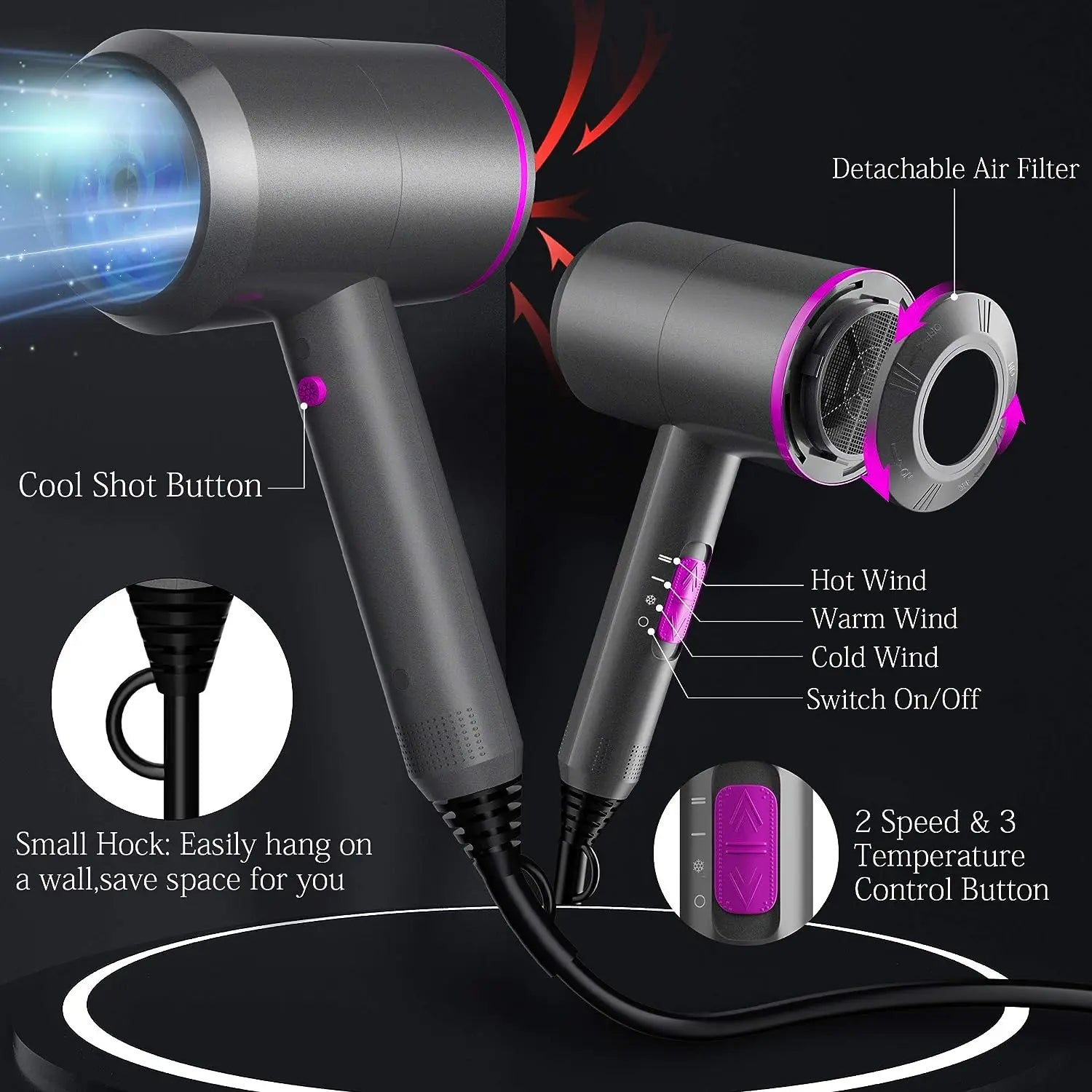 2000W Professional Salon-Quality Hair Dryer - Vakasi