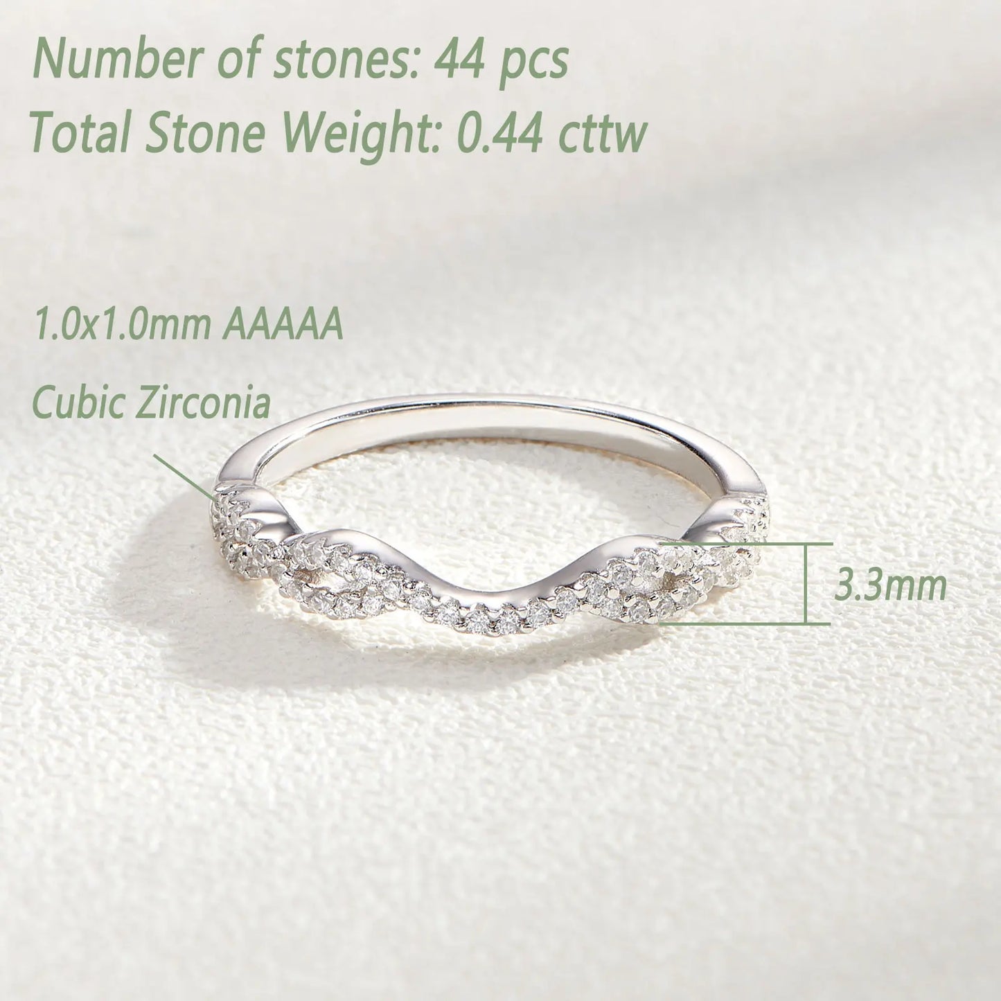 Newshe 925 Sterling Silver Eternity Ring Wedding Bands for Women White Yellow Gold Stacking Twisted Infinity AAAAA Cubic Zircon