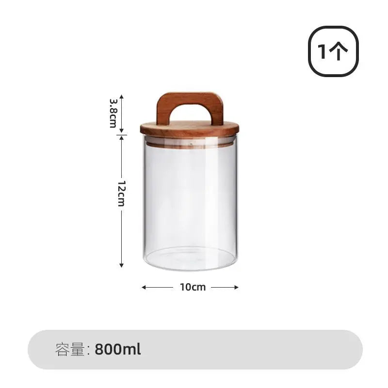 Japanese Style Kitchen Multigrain Coffee Bean Glass Sealed Storage Jar Large Capacity Wooden Lid Storage Jar Pasta Glass Bottle