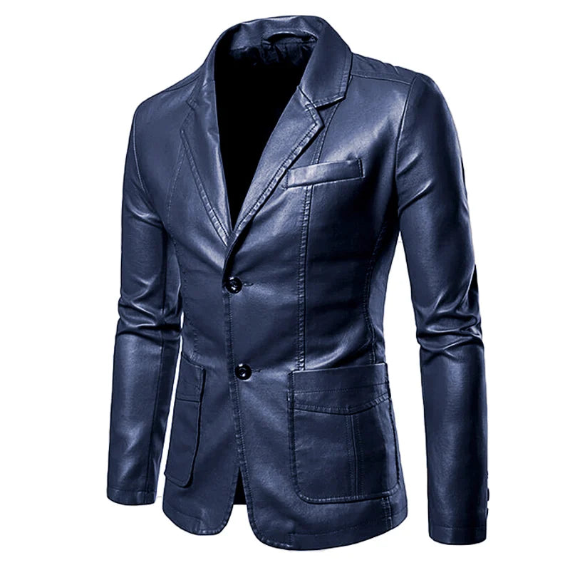 2023 Spring Autumn Fashion New Men's Lapel Leather Dress Suit Coat / Male Business Casual Pu Blazers Jacket - Vakasi