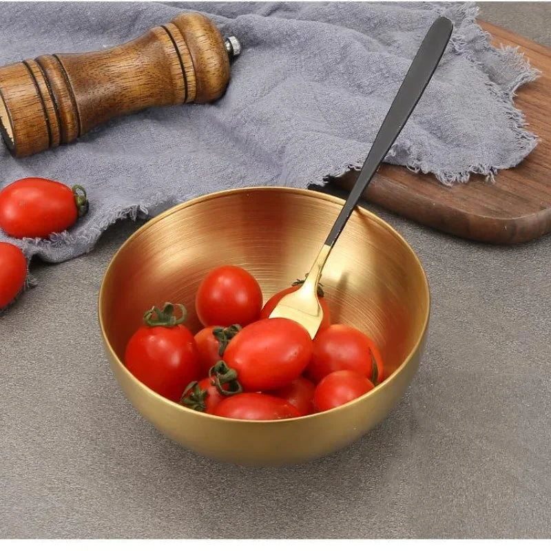 Golden Silver Salad Bowls Large Capacity Stainless Steel Korean Soup Rice Noodle Ramen Bowl Tableware Food Container Utensils