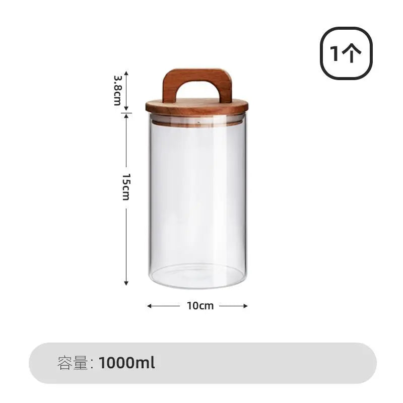 Japanese Style Kitchen Multigrain Coffee Bean Glass Sealed Storage Jar Large Capacity Wooden Lid Storage Jar Pasta Glass Bottle